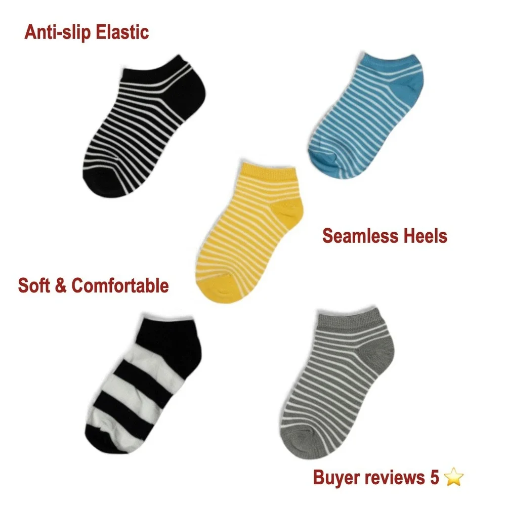 Fashion Seamless Heel Colorful Low Cut Socks 5pc‎ Pack Casual High Quality